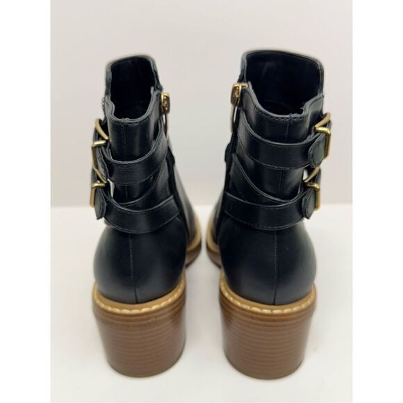 Marc Fisher Ankle Booties Size 5.5 Black Leather Block Heel Buckle Detail NEW - Picture 6 of 10